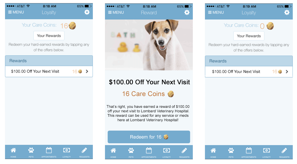 Screen Shots of Loyalty Program - AllyDVM 